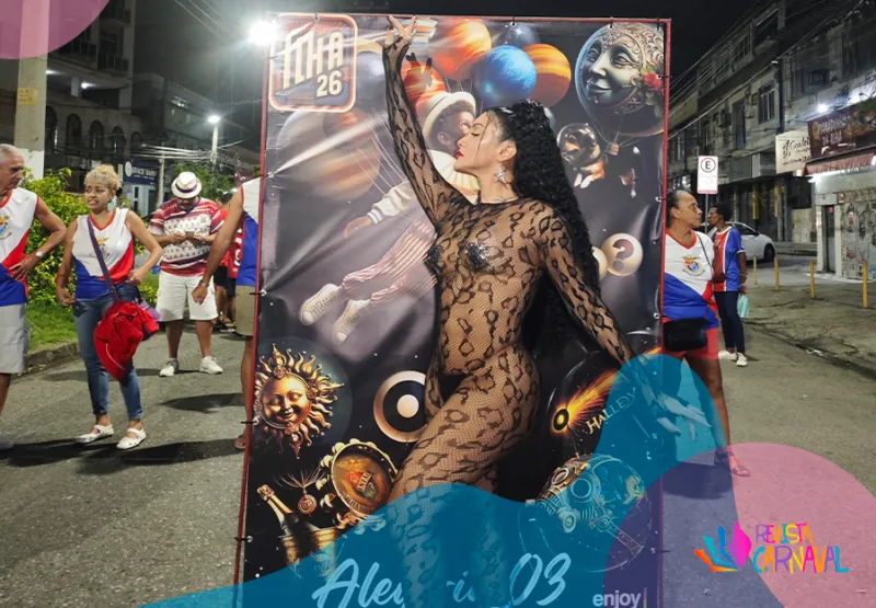 Musa Amanda Fernandes aposta na ousadia para o ensaio de rua da União da Ilha