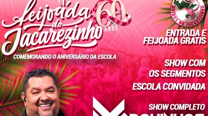 Unidos do Jacarezinho celebra 60 anos com feijoada gratuita e show de Marquinhos Sensação